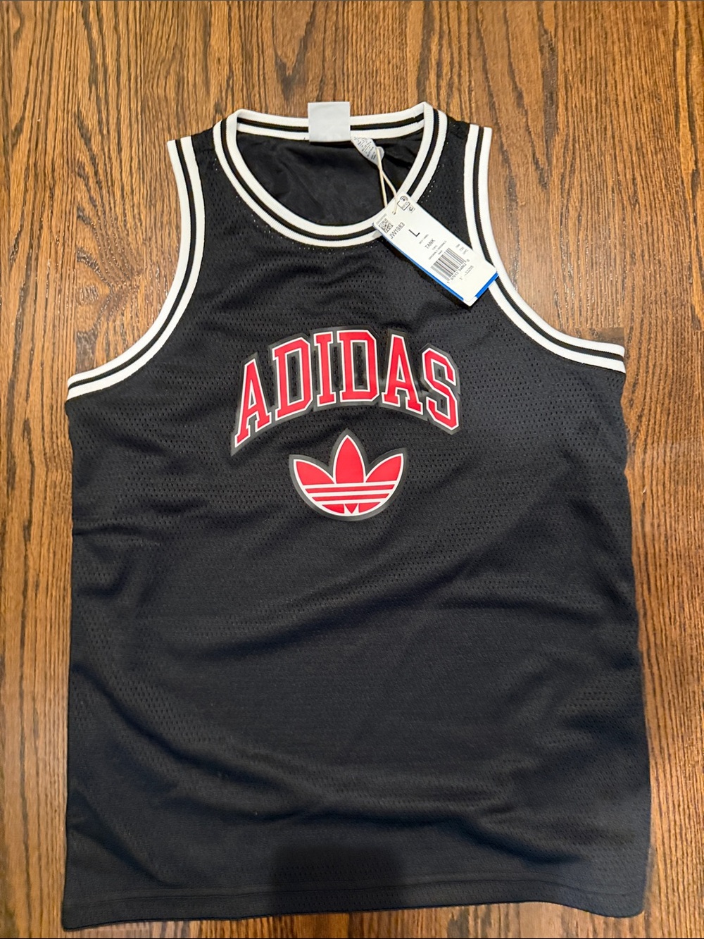 adidas Black Mesh Tank Top with Red and White Trim